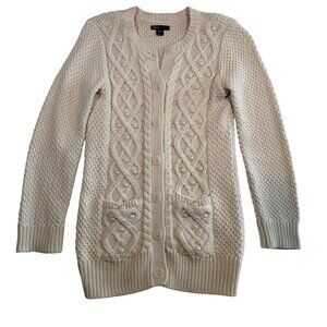 Girls GAP 100% Cotton Cable Knit Long Cardigan Sweater XXL Ivory Cream (14-16)